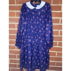 Vintage Fischel by Johnston Girls Dress Blue Floral Peter Pan Collar 7
